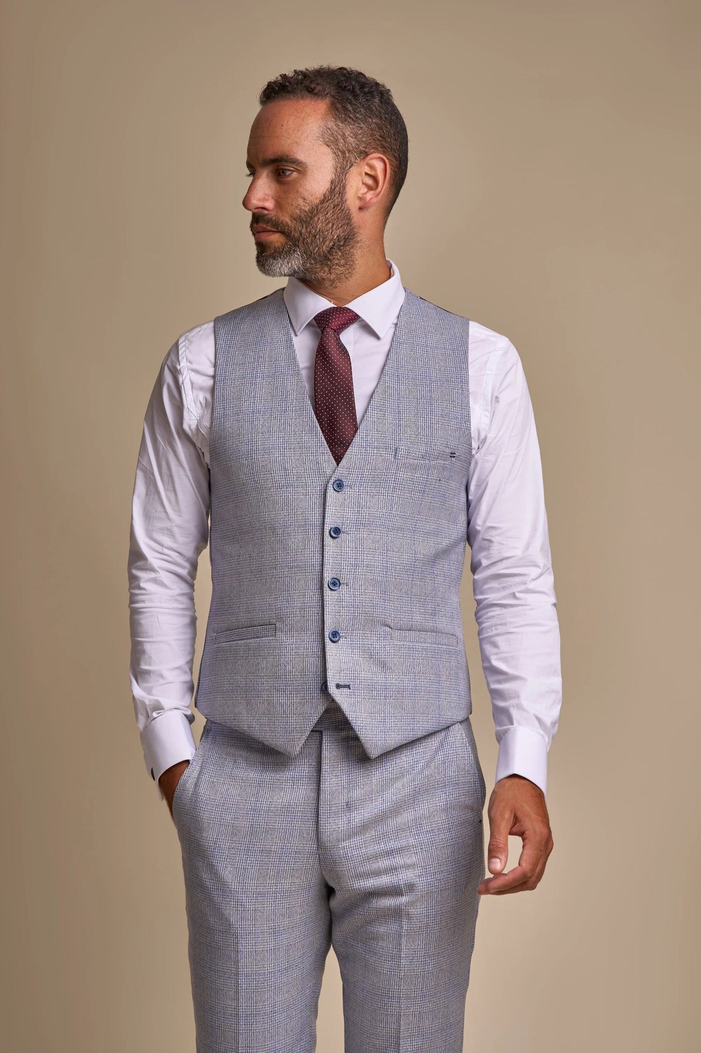 CARIDI SKY BLUE CHECK 3-PIECE SUIT