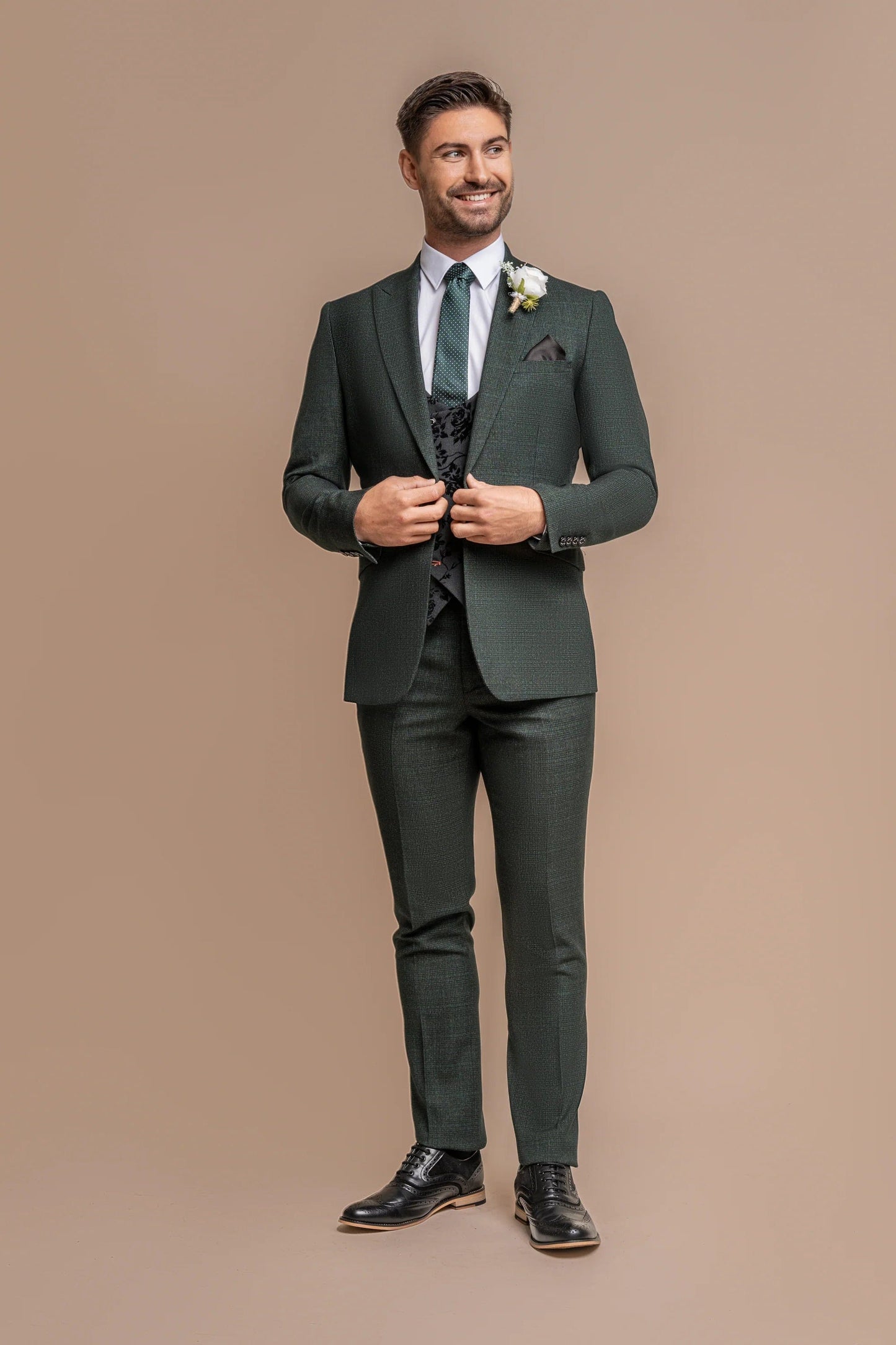 CARIDI OLIVE SUIT WITH GEORGI FLORAL WAISTCOAT