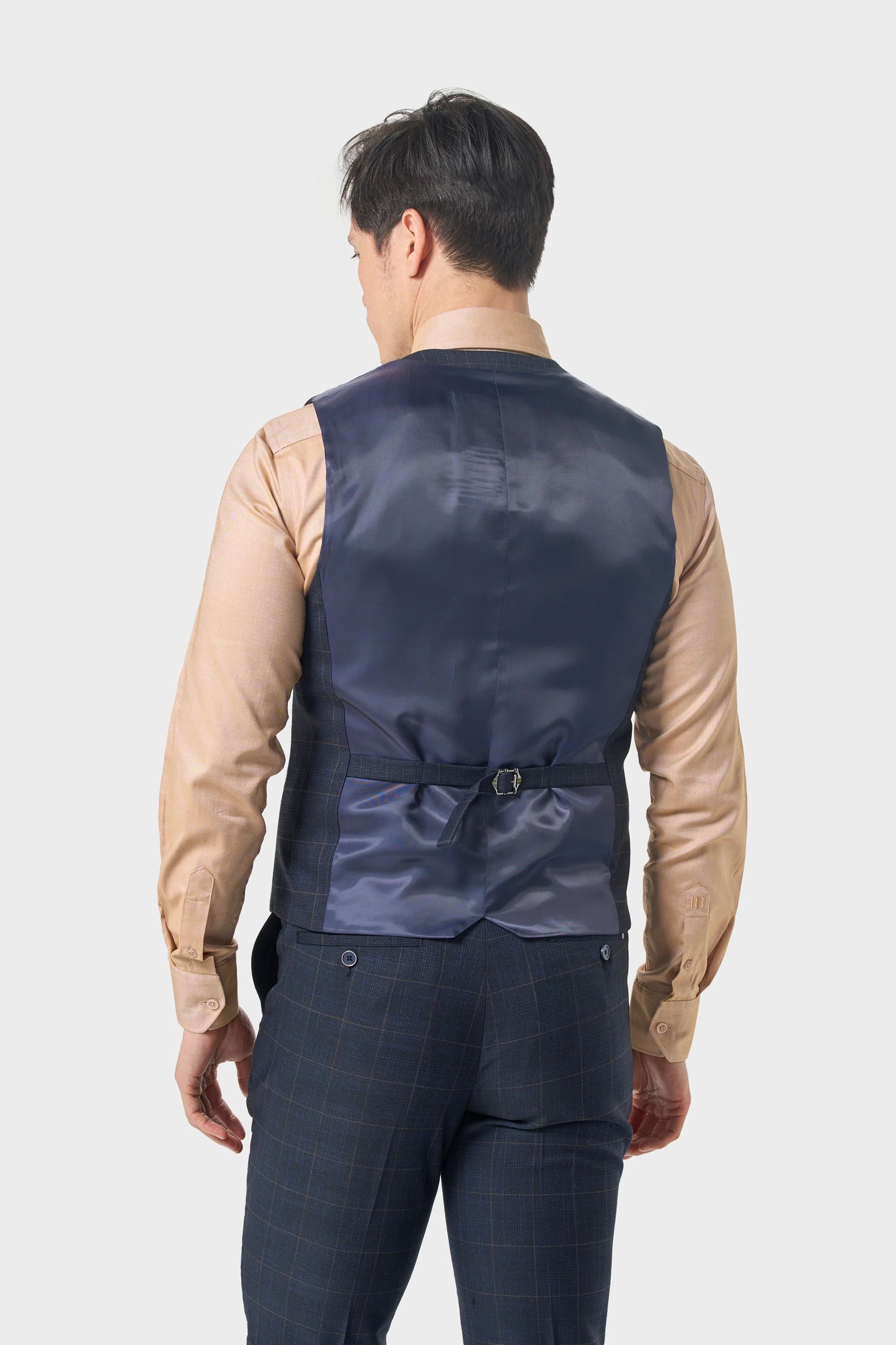 Cavani Torino Navy Three Piece Wedding Suit, showing the behind of the waistcoat