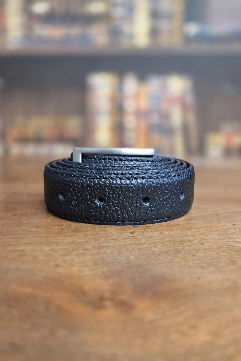 Cavani Black Grain Leather Belt