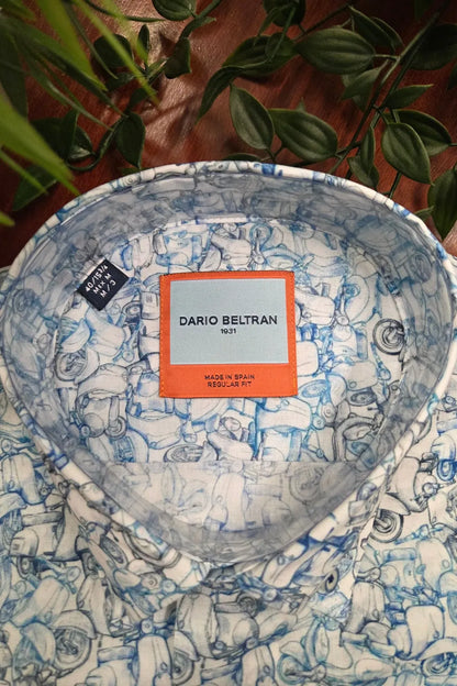 Dario Beltran Blue Scooter Print Shirt