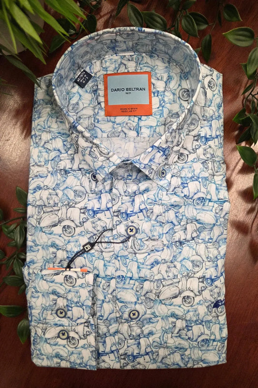 Dario Beltran Blue Scooter Print Shirt