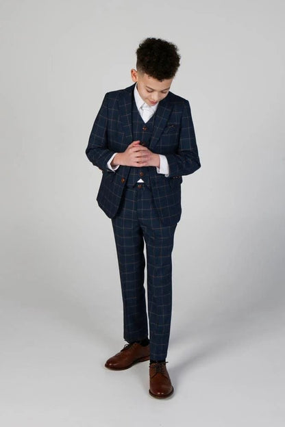 HAMLEYS BOYS NAVY CHECK 3 PIECE SUIT