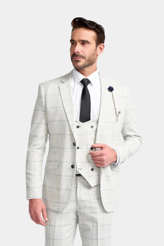 RADIKA LIGHT GREY CHECK 3-PIECE SUIT