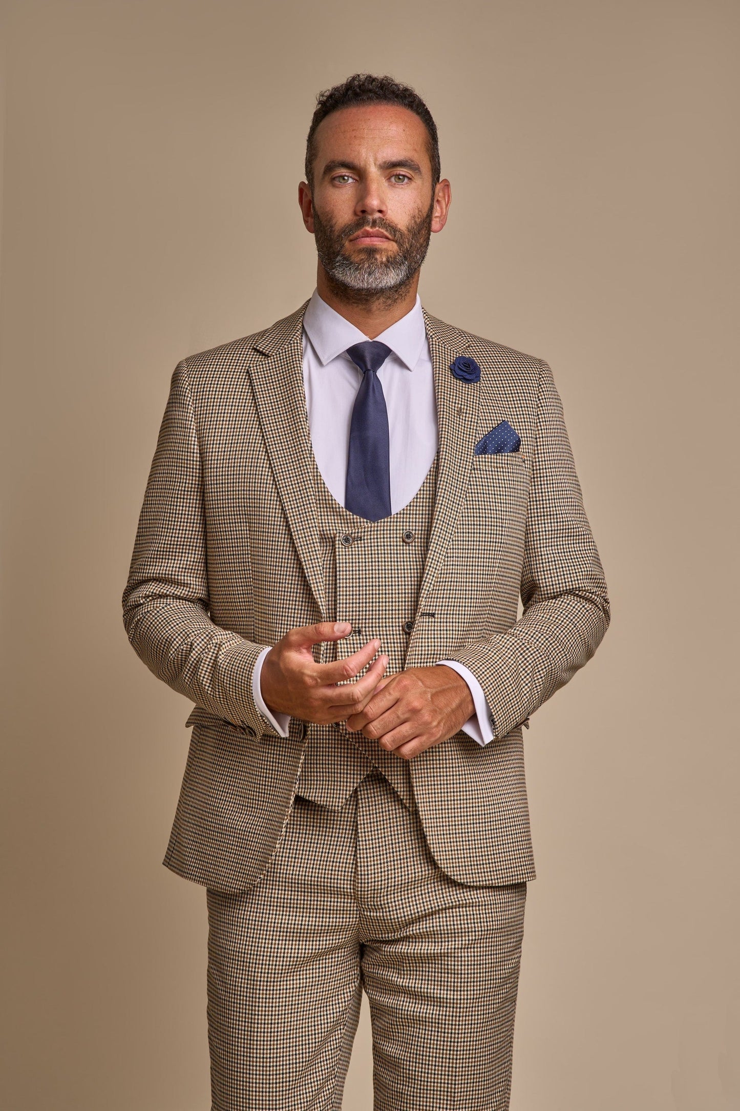 ELWOOD TAN HOUNDS-TOOTH 3-PIECE SUIT