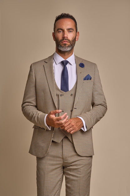 ELWOOD TAN HOUNDS-TOOTH 3-PIECE SUIT