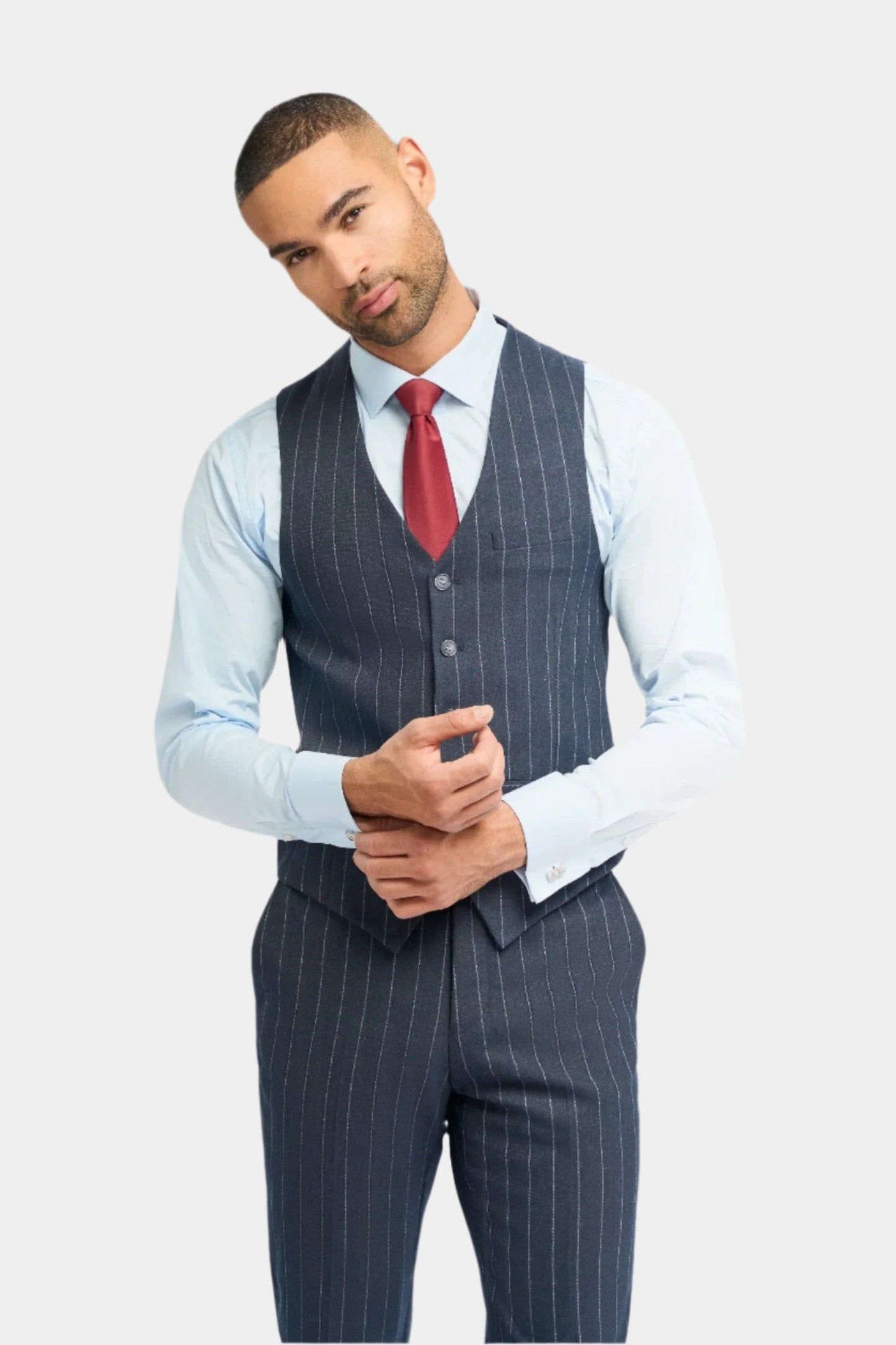 INVINCIBLE NAVY PINSTRIPE 3-PIECE SUIT