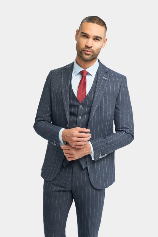 CAVANI INVINCIBLE NAVY PINSTRIPE 3-PIECE SUIT