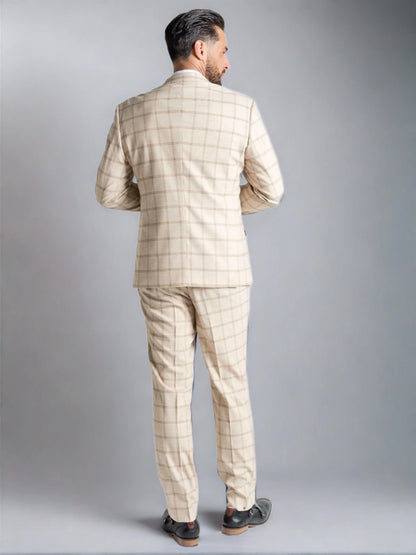 OXFORD SAND WITH BROWN CHECK 3-PIECE SUIT