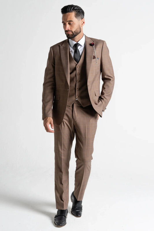 V2 CLASSIC OXFORD BROWN CHECK 3-PIECE SUIT