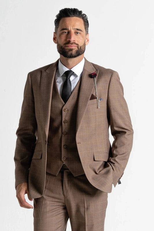 V2 CLASSIC OXFORD BROWN CHECK 3-PIECE SUIT