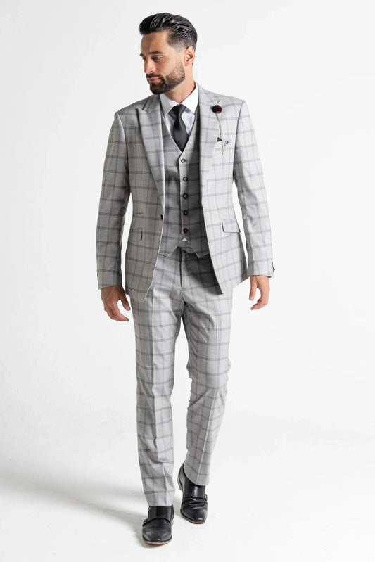 V2 CLASSIC OXFORD SOFT GREY CHECK 3-PIECE SUIT