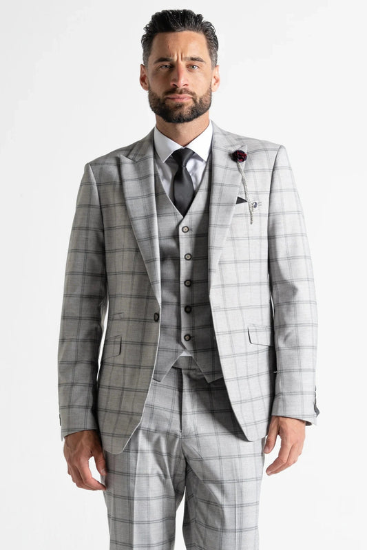V2 CLASSIC OXFORD SOFT GREY CHECK 3-PIECE SUIT