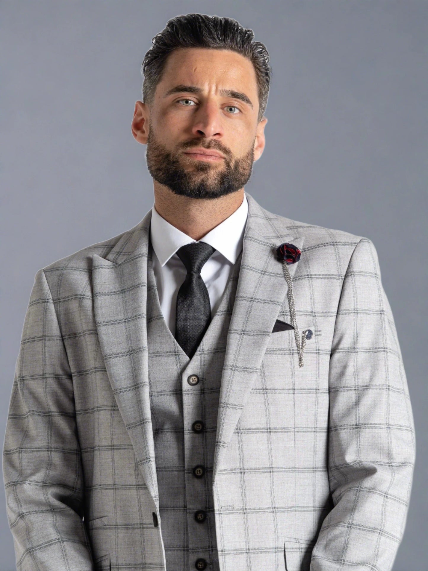 OXFORD SOFT GREY WITH BLACK CHECK 3-PIECE SUIT