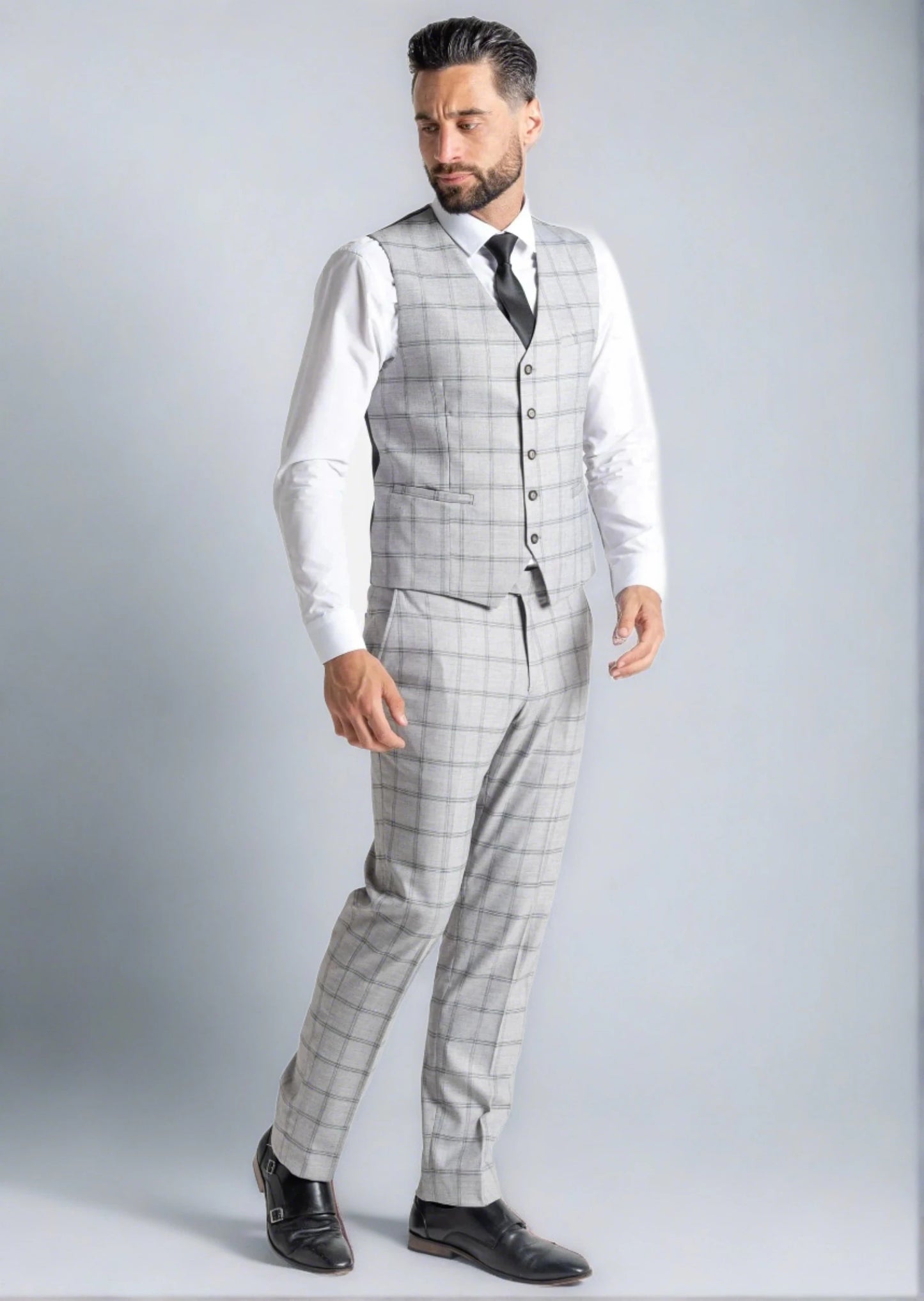 OXFORD SOFT GREY WITH BLACK CHECK 3-PIECE SUIT