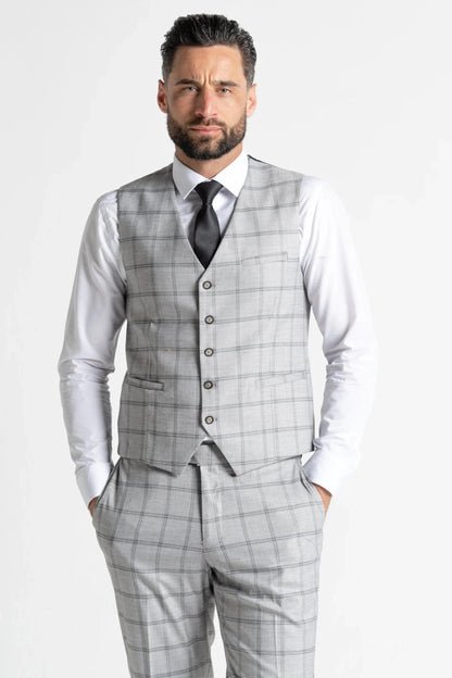 V2 CLASSIC OXFORD SOFT GREY CHECK 3-PIECE SUIT