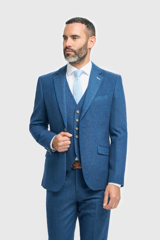 CAVANI ORSON BLUE TWEED 3-PIECE SUIT