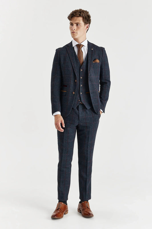 Paul Andrew Madrid Navy Tweed 3-Piece Suit