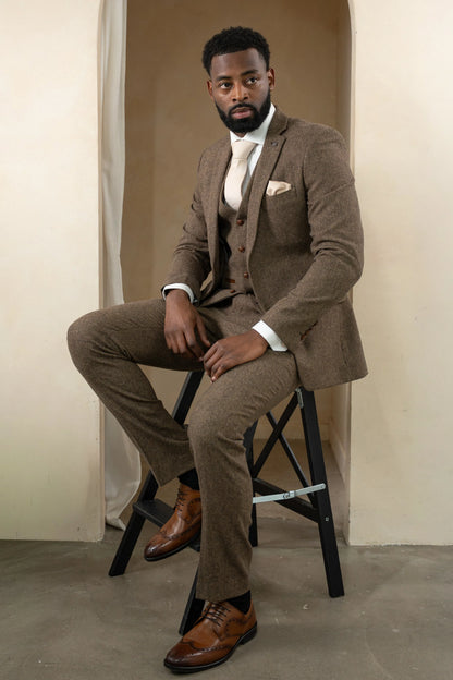Paul Andrew Oscar Brown Tweed Three Piece Suit