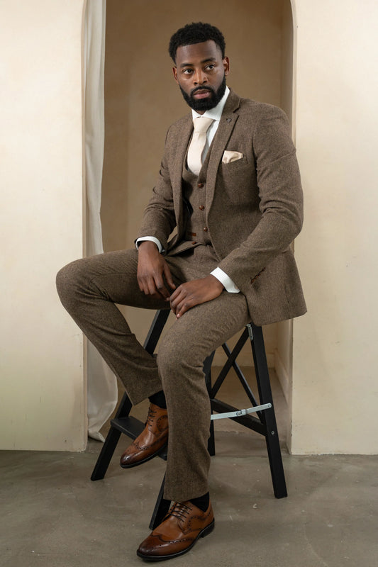 Paul Andrew Oscar Brown Tweed Three Piece Suit