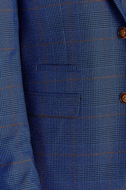 Paul Andrew Alex Blue Check 3-Piece Suit
