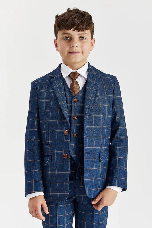 Paul Andrew Hamleys Navy Check Boys 3-Piece Suit