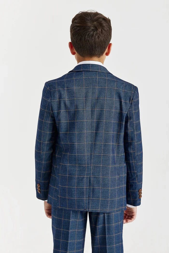 Paul Andrew Hamleys Navy Check Boys 3-Piece Suit