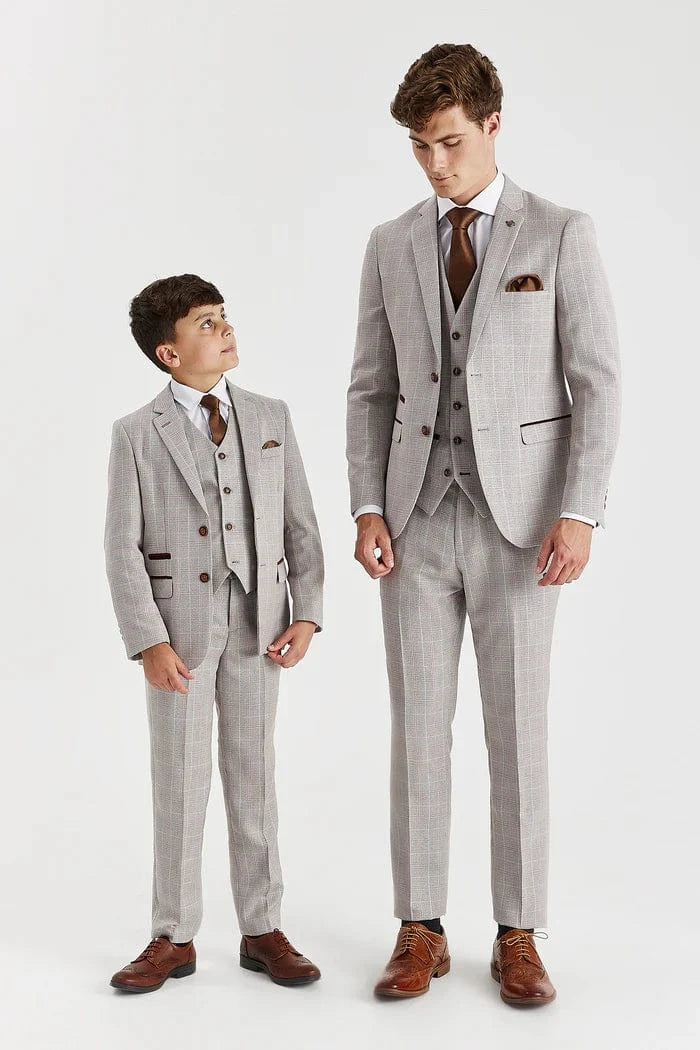 Paul Andrew Leo Beige Check 3-Piece Suit
