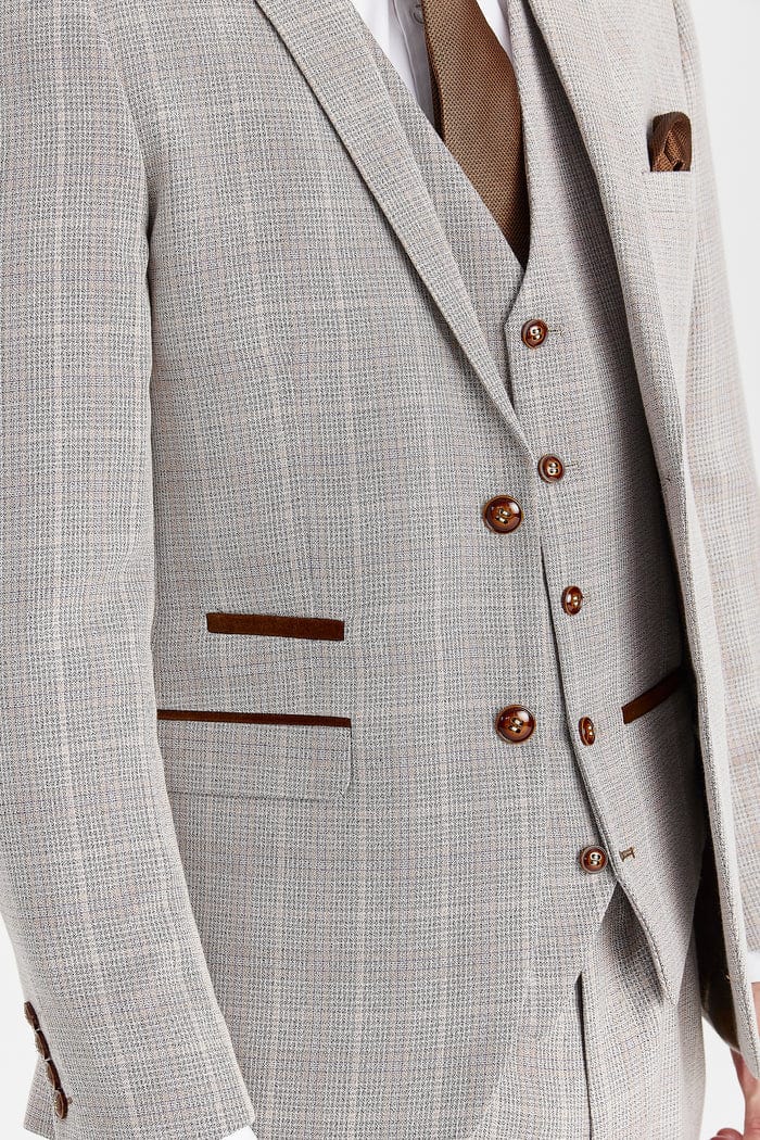 Paul Andrew Leo Beige Check 3-Piece Suit