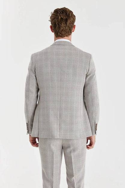 Paul Andrew Leo Beige Check 3-Piece Suit