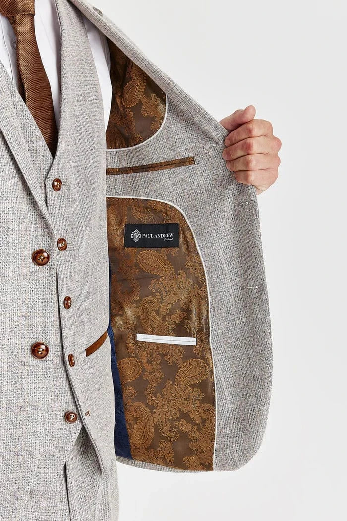 Paul Andrew Leo Beige Check 3-Piece Suit