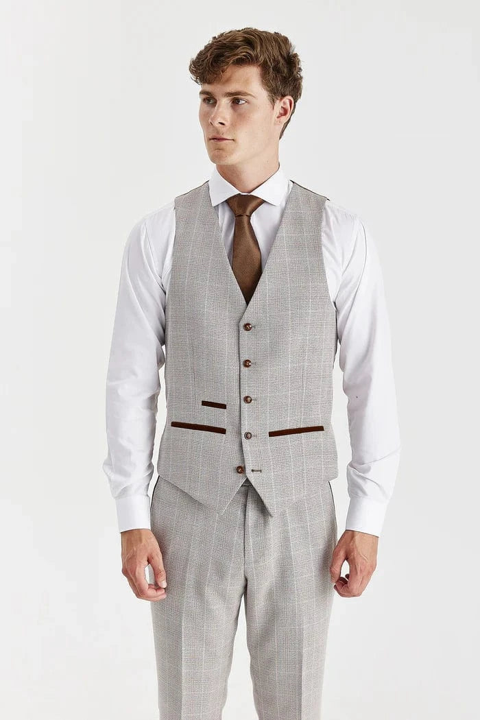 Paul Andrew Leo Beige Check 3-Piece Suit