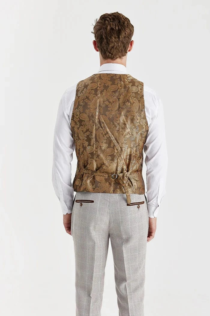 Paul Andrew Leo Beige Check 3-Piece Suit