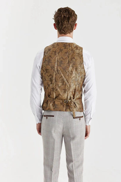 Paul Andrew Leo Beige Check 3-Piece Suit