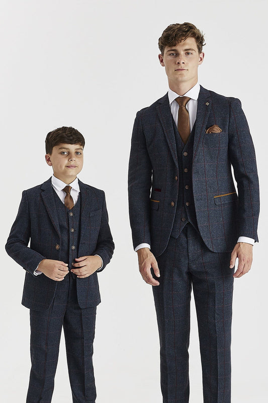 Paul Andrew Madrid Navy Tweed Boys Three Piece Suit