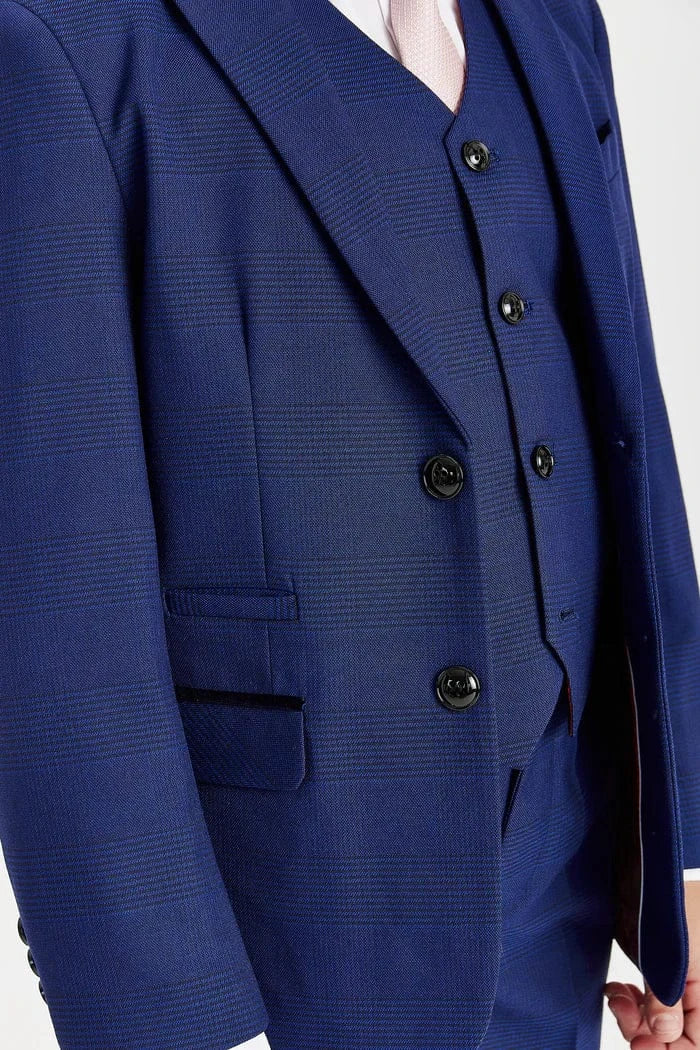 Paul Andrew Mark Blue Check Boys 3-Piece Suit