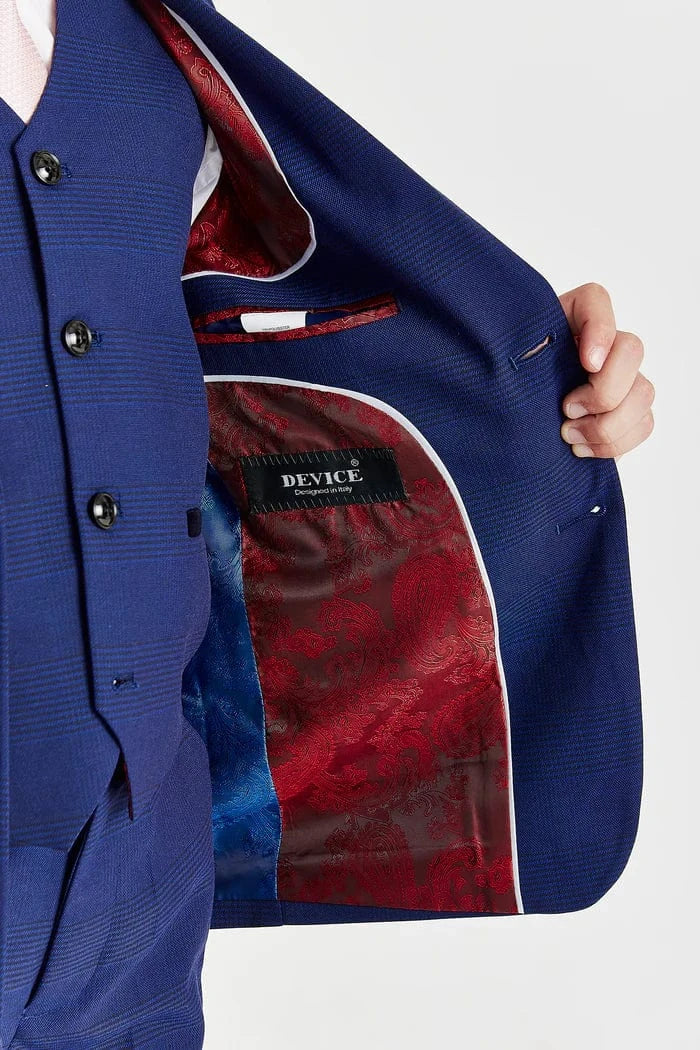 Paul Andrew Mark Blue Check Boys 3-Piece Suit