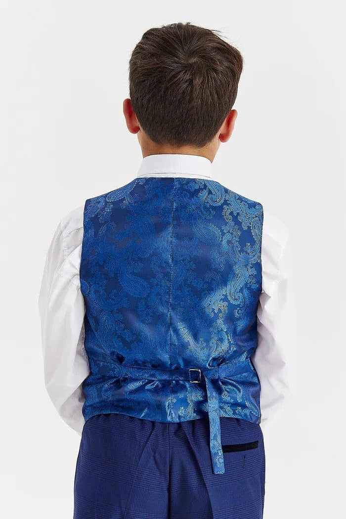 Paul Andrew Mark Blue Check Boys 3-Piece Suit