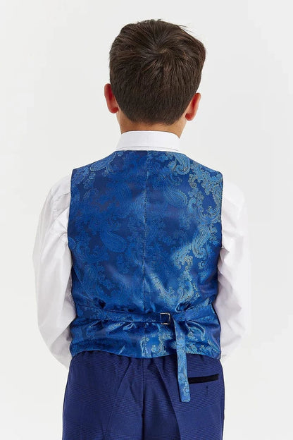 Paul Andrew Mark Blue Check Boys 3-Piece Suit
