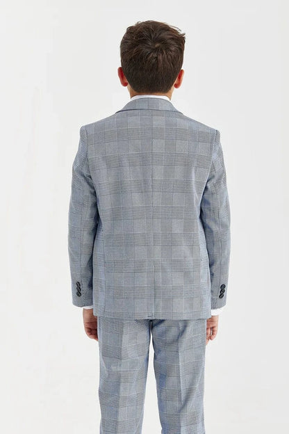 Paul Andrew Mark Sky Blue Check Boys 3-Piece Suit