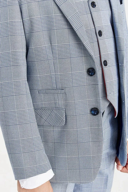 Paul Andrew Mark Sky Blue Check Boys 3-Piece Suit