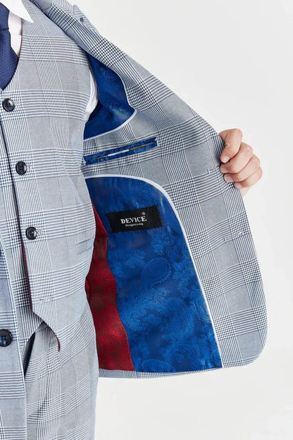 Paul Andrew Mark Sky Blue Check Boys 3-Piece Suit