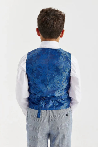 Paul Andrew Mark Sky Blue Check Boys 3-Piece Suit