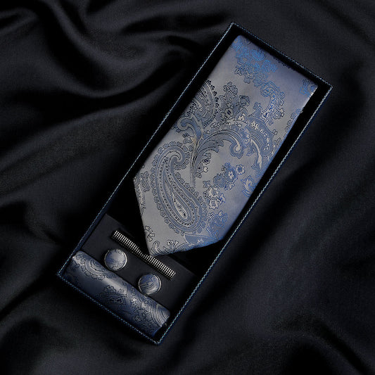 Paul Andrew Silver & Navy Paisley Tie Set
