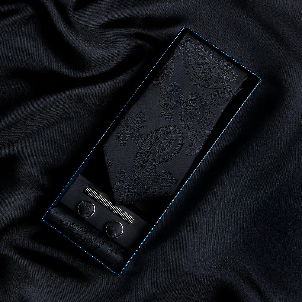 Paul Andrew Black Paisley Tie Set