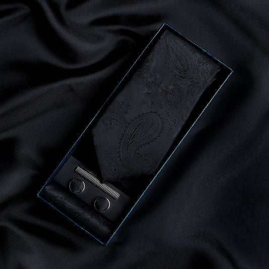 Paul Andrew Black Paisley Tie Set
