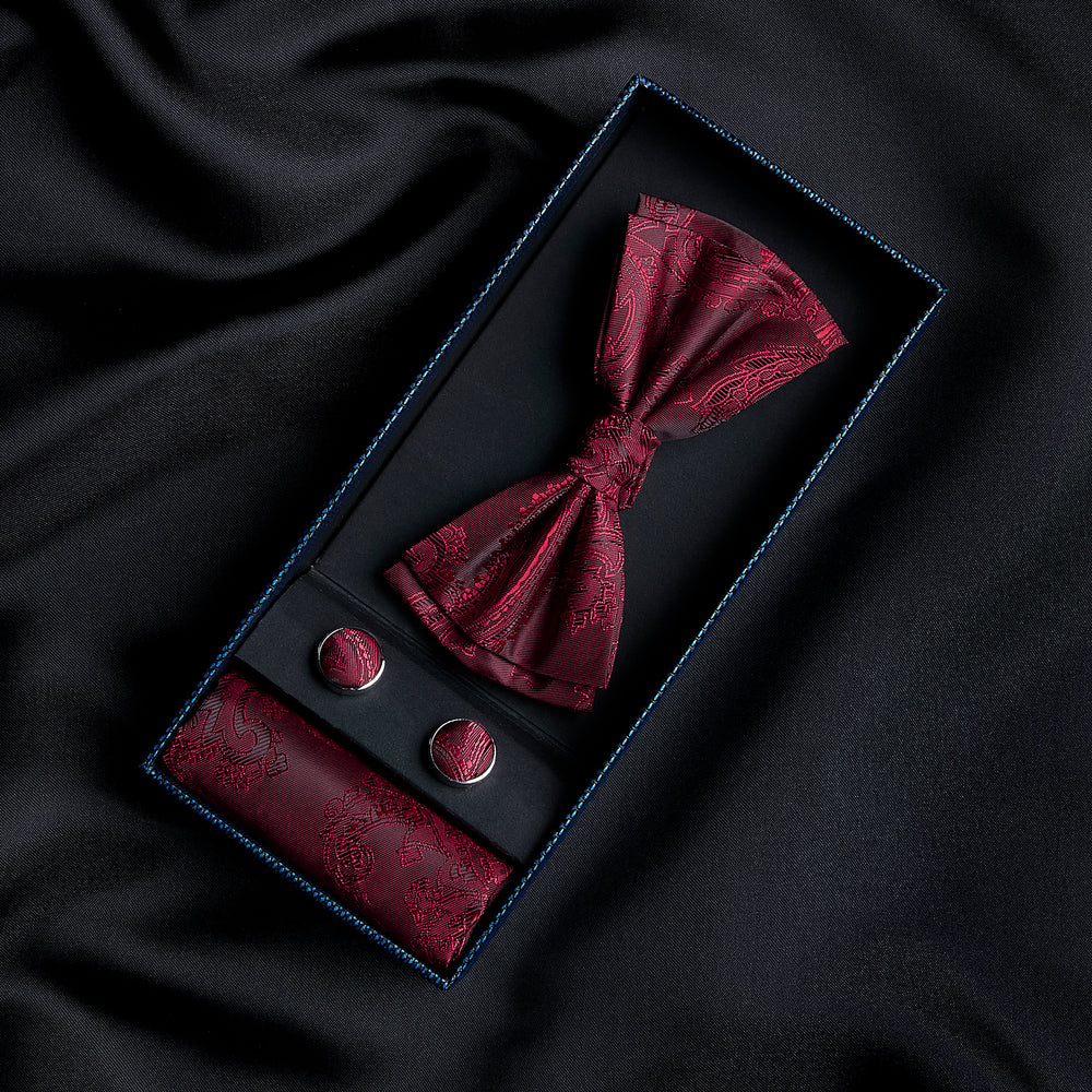 Paul Andrew Red Paisley Bow Tie Set
