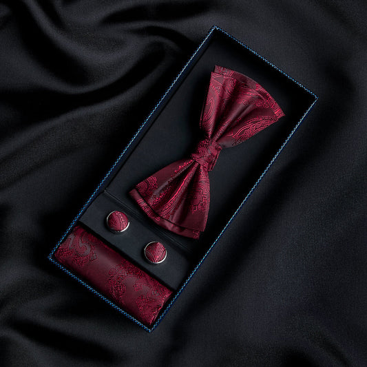 Paul Andrew Red Paisley Bow Tie Set