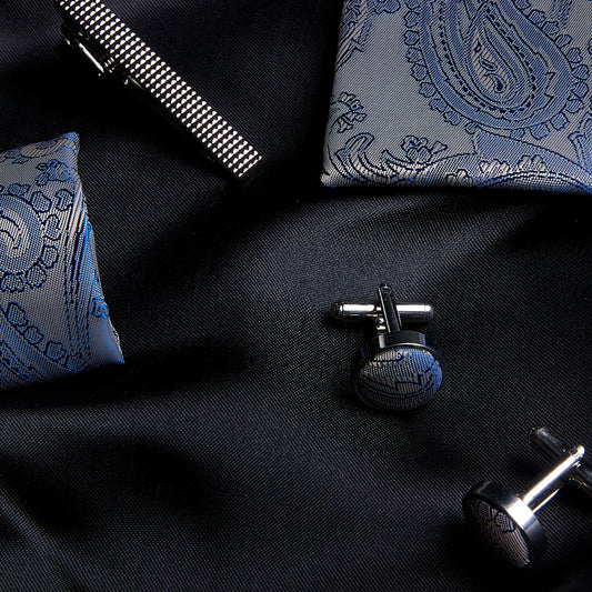 Paul Andrew Silver & Navy Paisley Tie Set