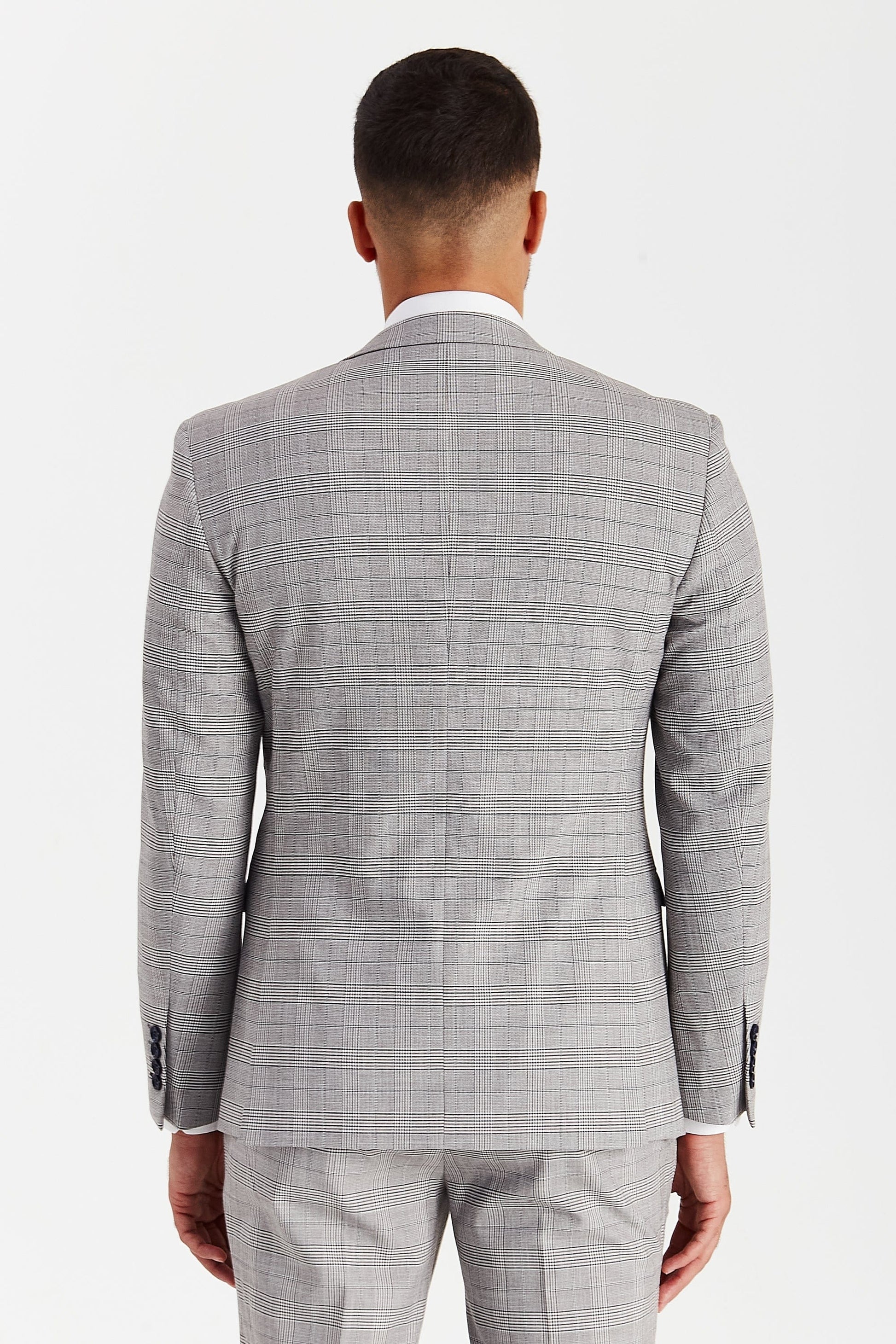Rear view of the Paul Andrew Hugo Grey Checked Suit showing the tailored silhouette